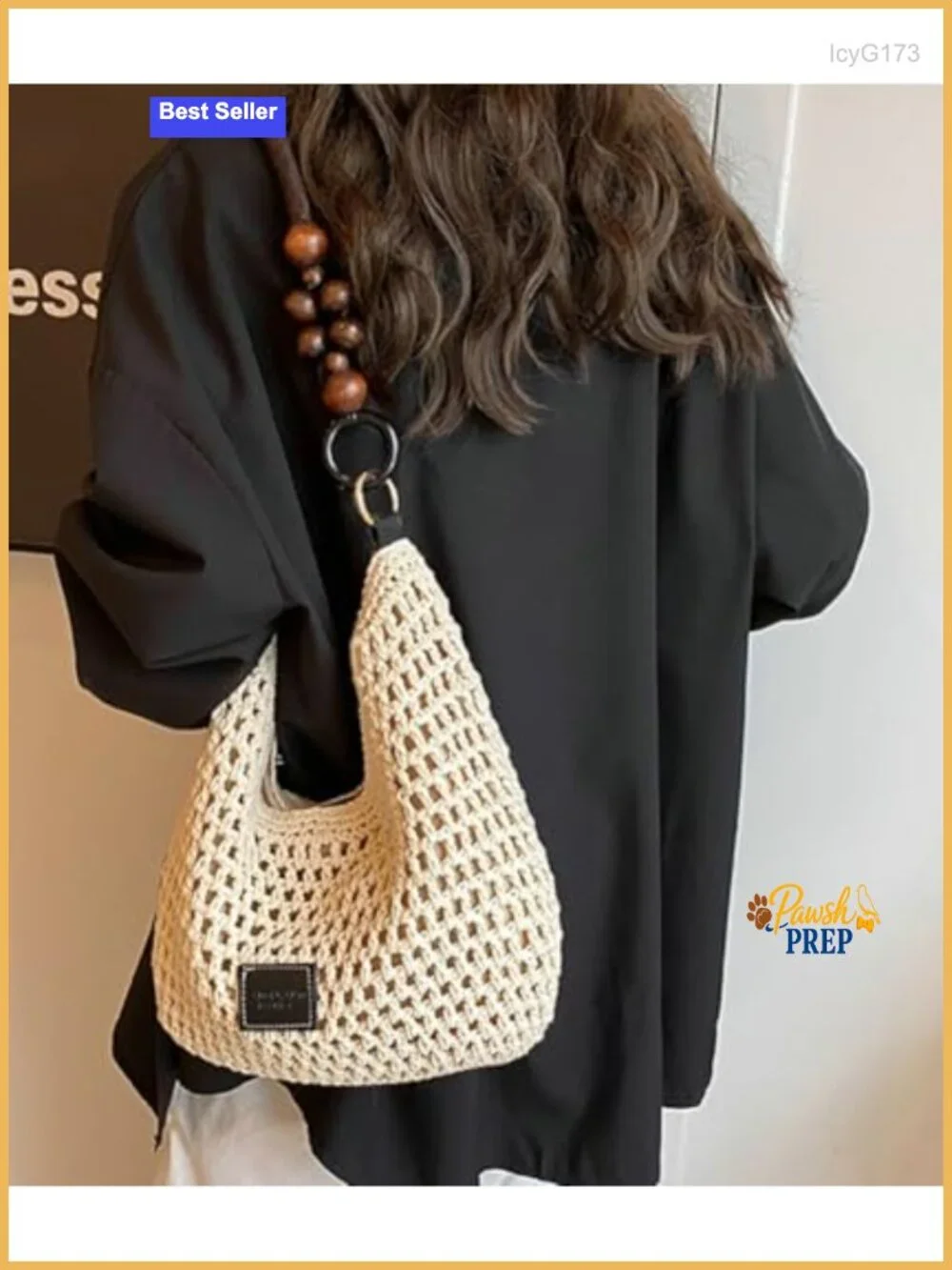 Crochet Cotton Bag Women Summer Beach Woven Hobo Handbag Bead Handmade Shoulder